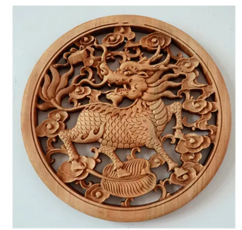 Woodcarving Camphor Wood Small Pendant Chinese Style Antique Wall Hanging