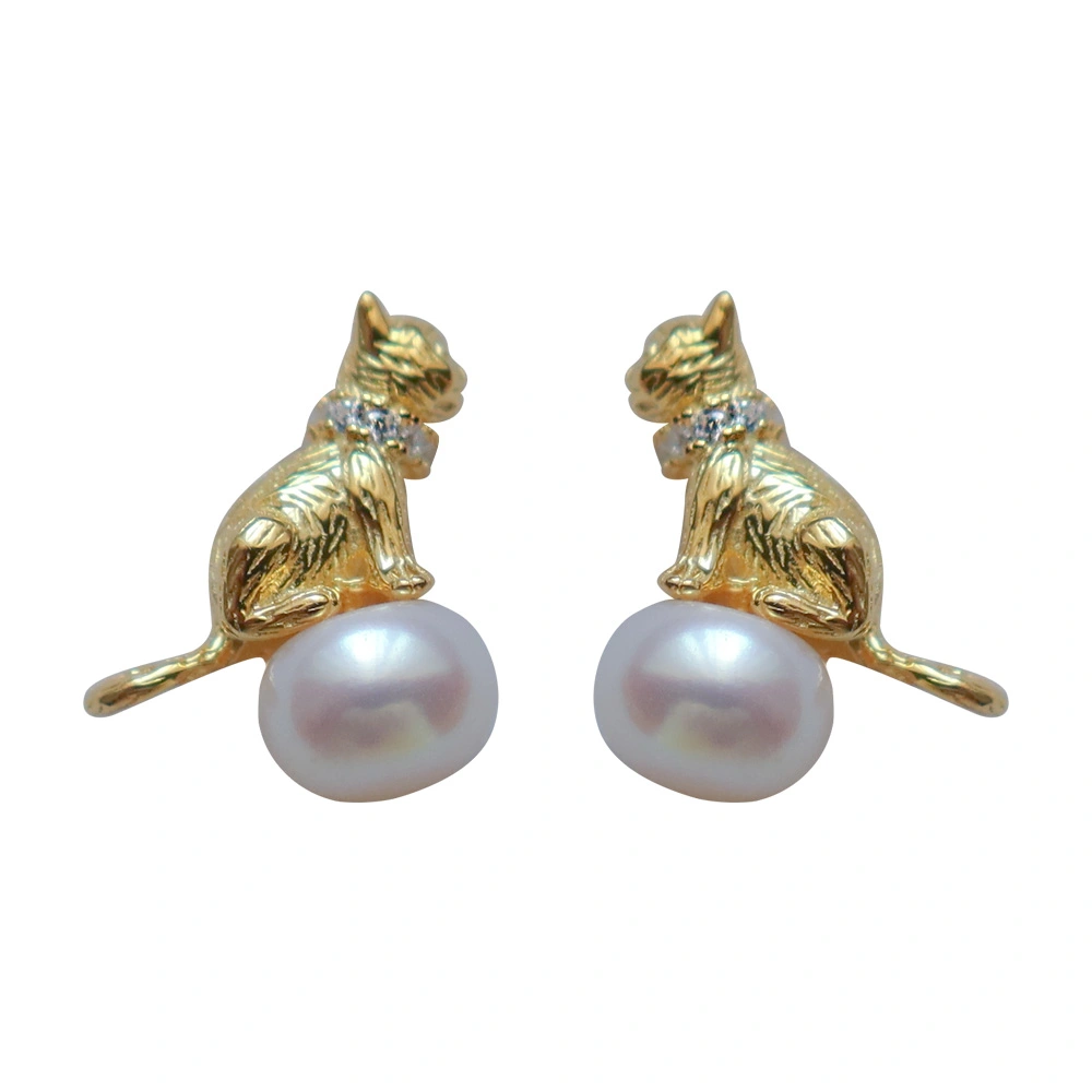 Cat Cute Pearl Earrings With Collar