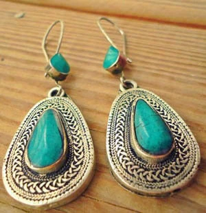 Fashion Turquoise Exaggerated Earrings Korean Style Vintage Palace Earrings