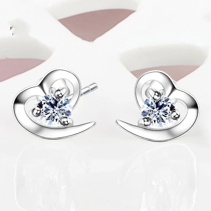 S925 Sterling Silver Heart-shaped Earrings Female Japanese And Korean Temperament