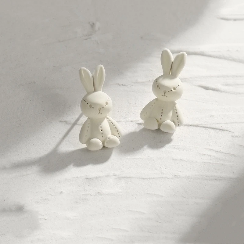 Silver Needle Bunny Earrings Female Summer Personality Cute Animal Small Earrings