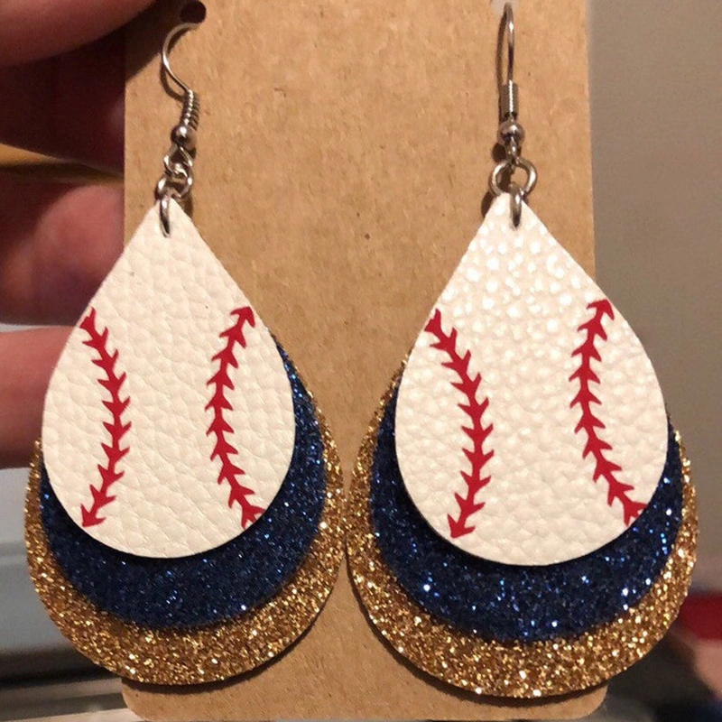 Baseball Earrings Multilayer Sequined Earrings American Flag Earrings Sports Basketball Leather Earrings