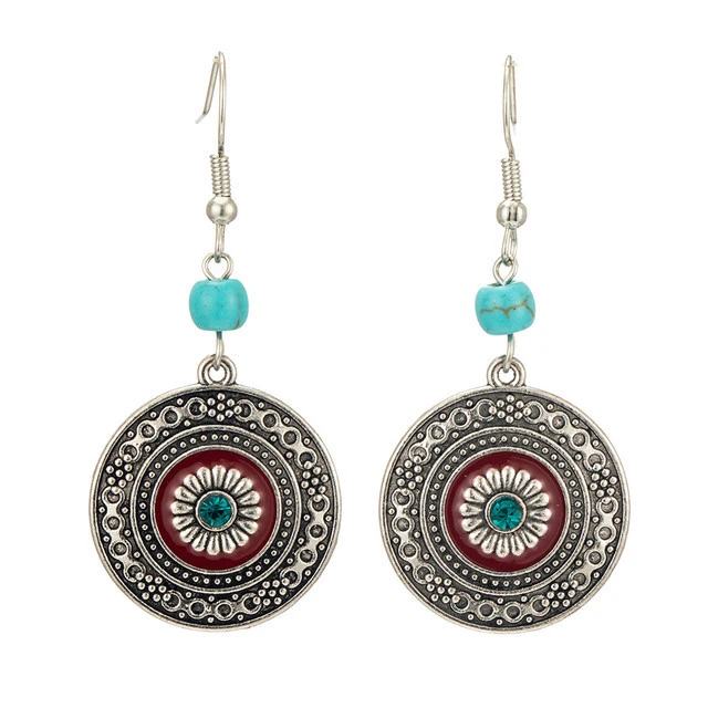 European And American Personality Fashion Earrings Tassel Round Temperament Jewelry Alloy Retro Hollow Carved Earrings