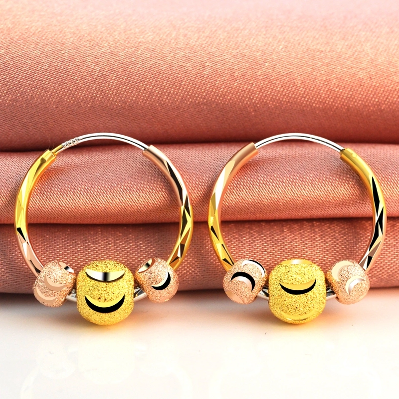 925 Sterling Silver 18k Color Gold Transfer Bead Earrings Female Color Silver Earrings