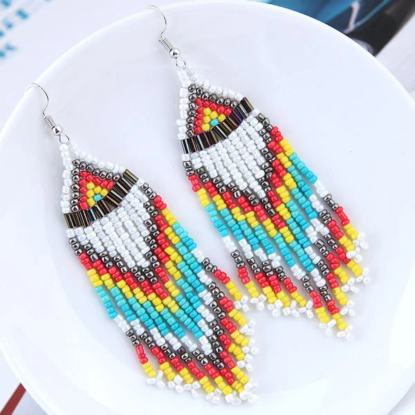 Long rice beads tassel earrings earrings earrings women