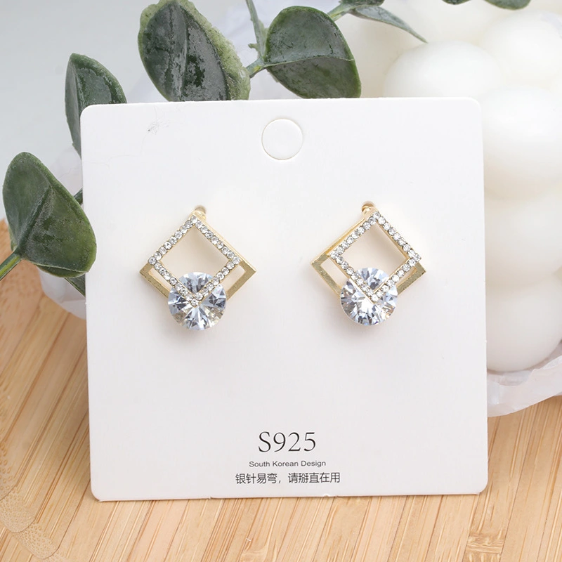 Female Temperament Square Rhinestone Earrings Design Geometric Trendy Personality Earrings