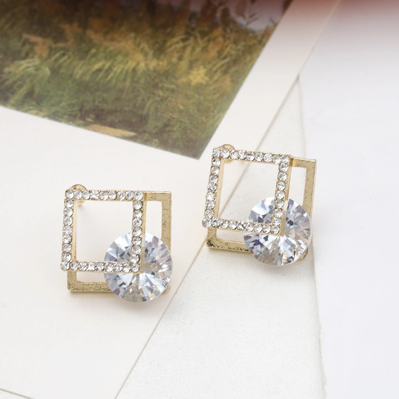 Female Temperament Square Rhinestone Earrings Design Geometric Trendy Personality Earrings