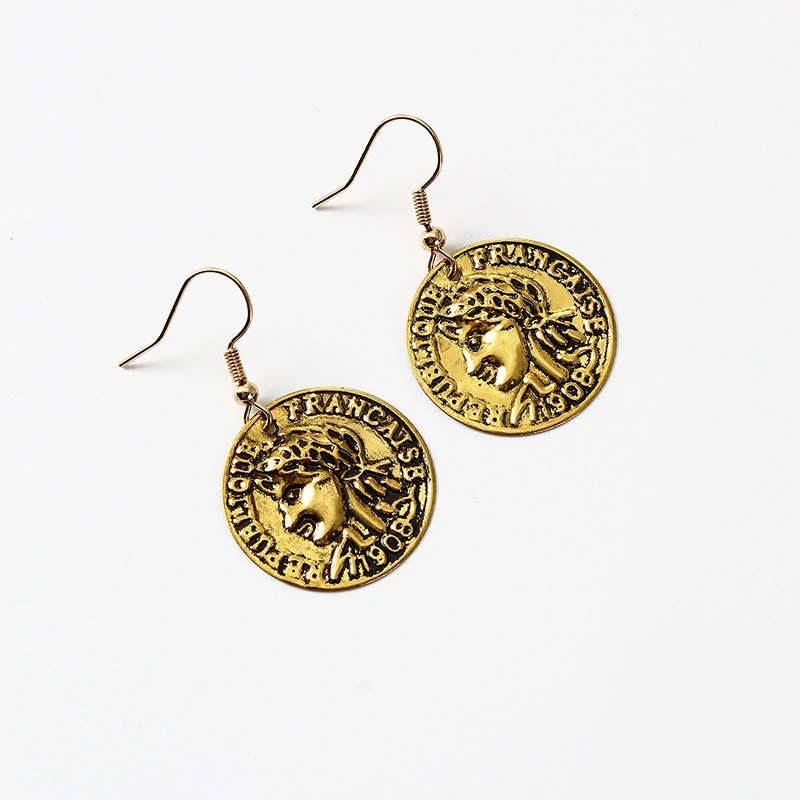 Coin Earrings Female Fashion Retro Portrait Coin Ear Hook