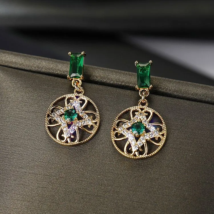 Emerald High-end French Retro Earrings Female Fashion Super Fairy Earrings