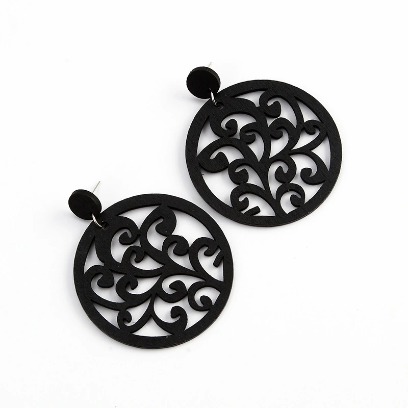 Brown Fancy Pattern Ethnic Leather Earrings