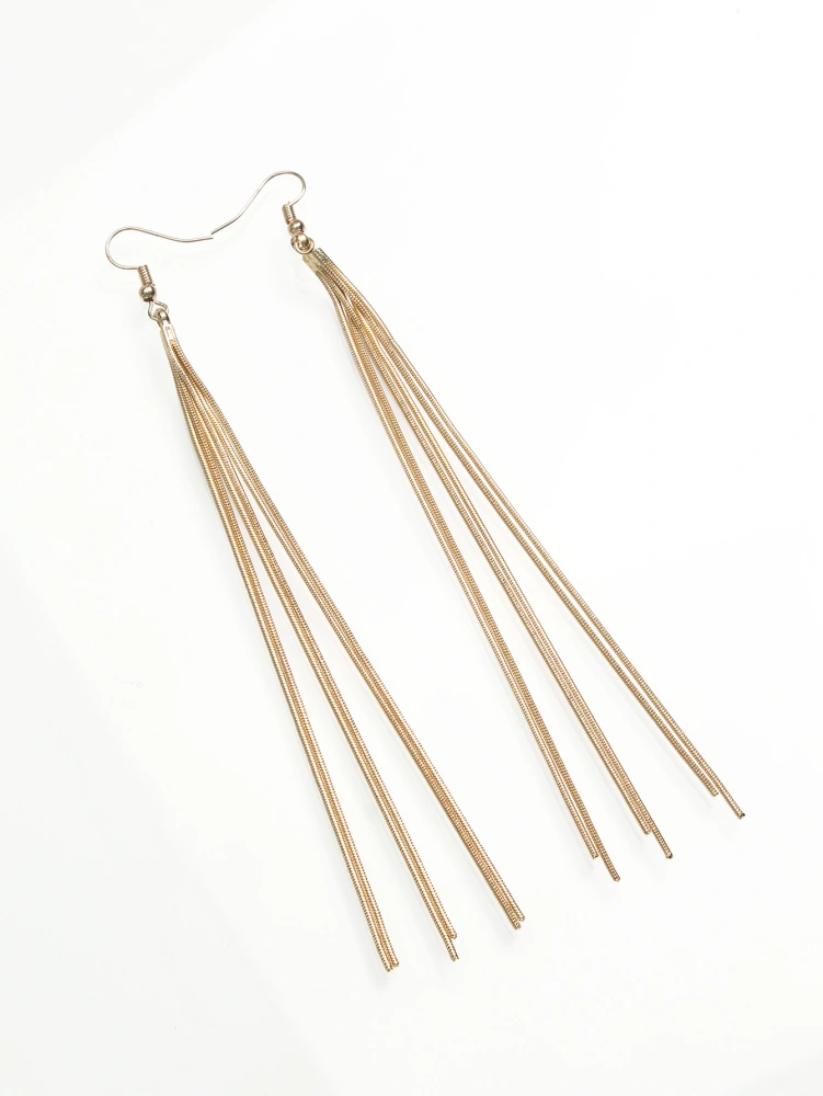 Women's Filament Gold Vintage Double Layer Metal Tassel Earrings