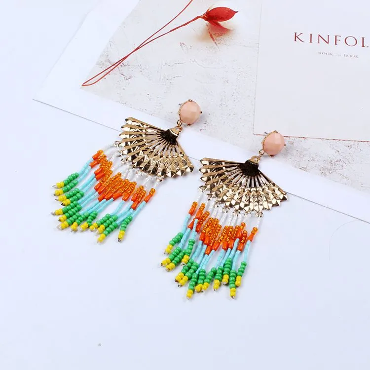 Hollow Fan-shaped Tassel Personality Big Earrings