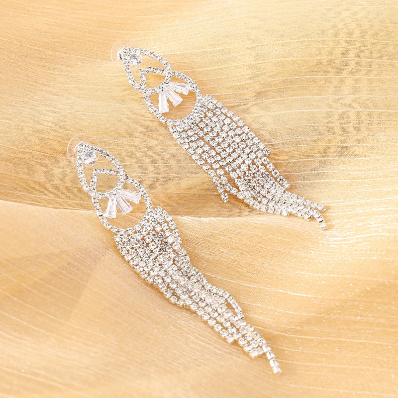 Full Diamond Long Tassel Earrings Women Fashion Personality Trendy Earrings