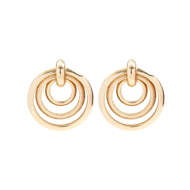 Frosted Gold Ring-Shaped Round Hole Design Love Earrings