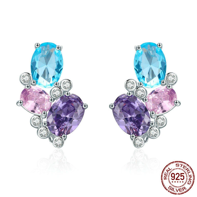 Colorful Zircon 925 Sterling Silver Earrings Women