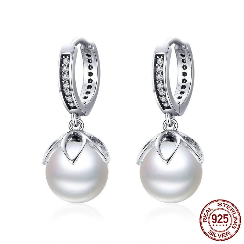 Fashion Long 925 Silver Temperament Pearl Earrings