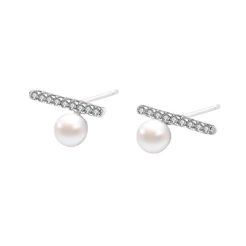 Sterling Silver One Word Pearl Earrings