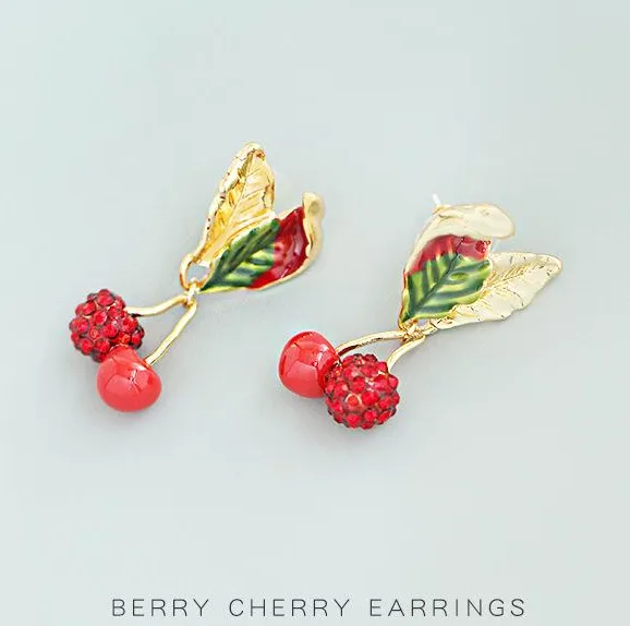 Cherry Earrings Women Fashion Jewelry  Accessories Girl Gift Fruit Rhinestone Earrings