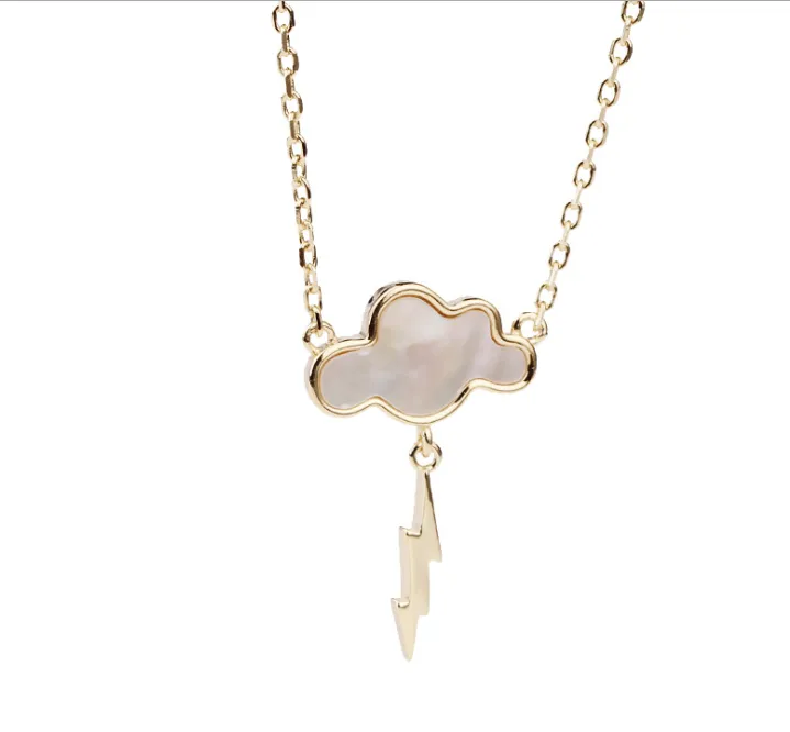 Sterling Silver White Cloud Lightning Necklace Female Mother-of-Pearl Pendant