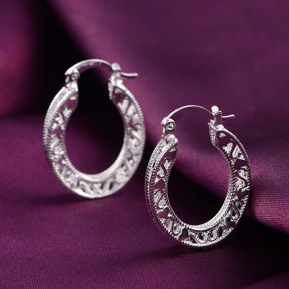 Sterling Silver Hoop Earring Korean Vintage Hollow Heart Party Earrings For Women Wedding Party Jewelry Gift 