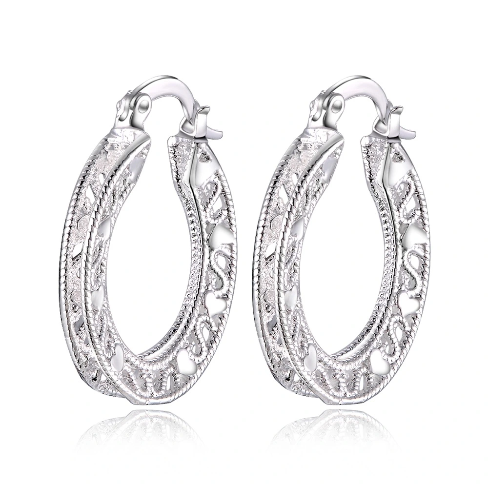 Sterling Silver Hoop Earring Korean Vintage Hollow Heart Party Earrings For Women Wedding Party Jewelry Gift 