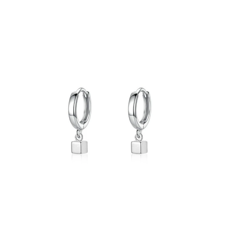 Silver Square Ear Buckle Earrings Ring Temperament Earrings