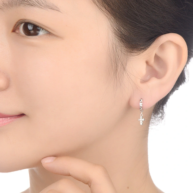 Cross Earrings 925 Sterling Silver Jewelry Fashion Korean Style Female Earrings