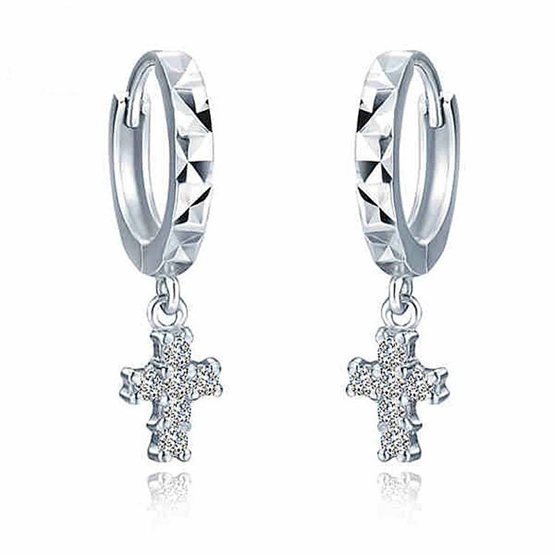 Cross Earrings 925 Sterling Silver Jewelry Fashion Korean Style Female Earrings