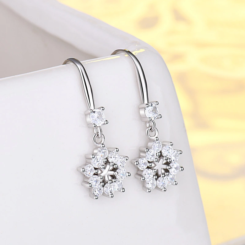 Long Tassel Ear Hooks Christmas Snowflake Sterling Silver Earrings