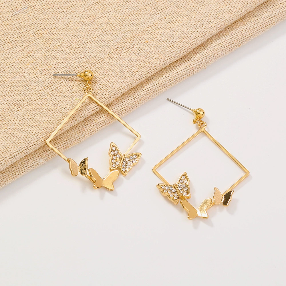 Geometric Fashion Diamond Three-dimensional Butterfly Temperament All-match Earrings