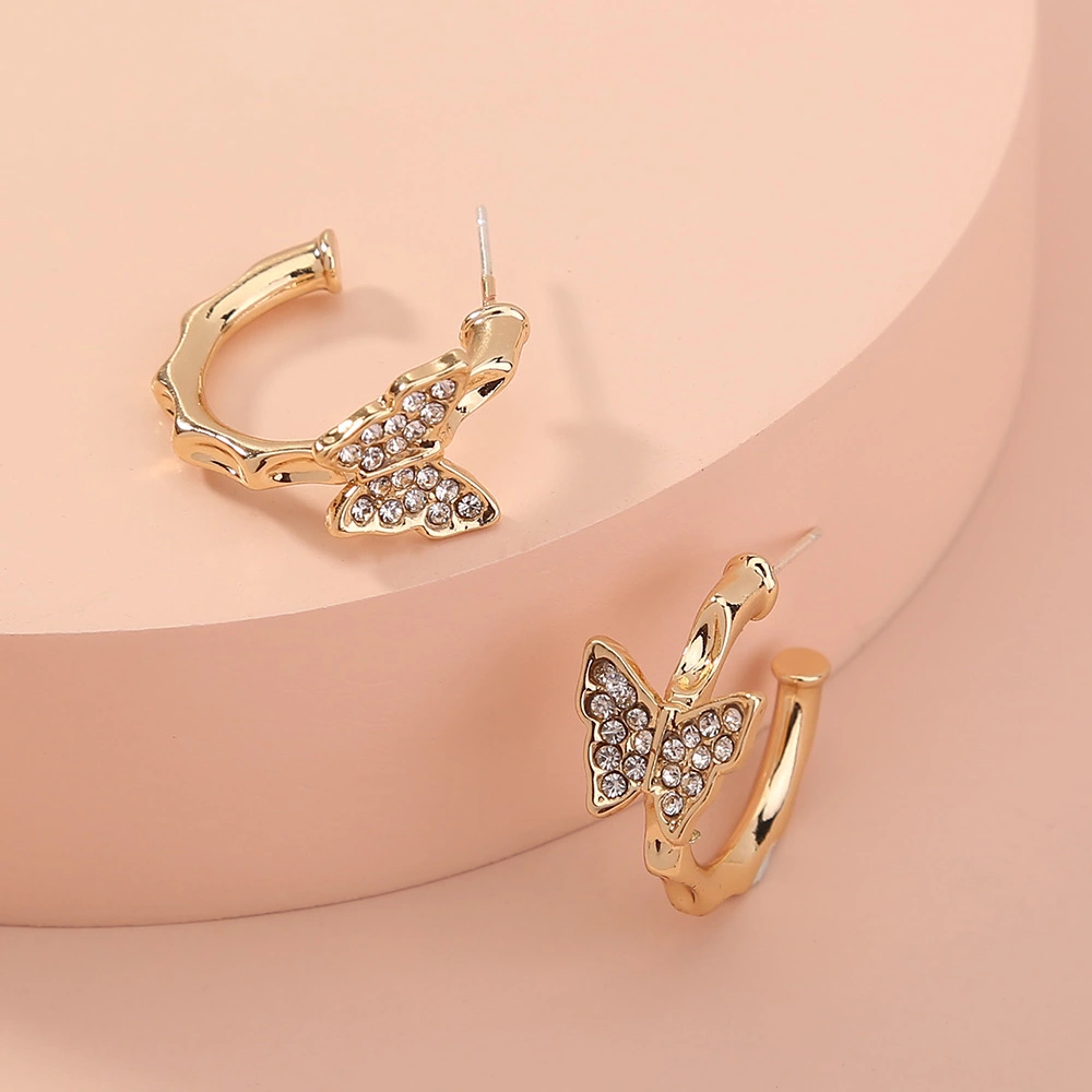 Exquisite Fashion Jewelry C-shaped Diamond-studded Butterfly Earrings Simple Temperament Geometric Exaggerated Earrings