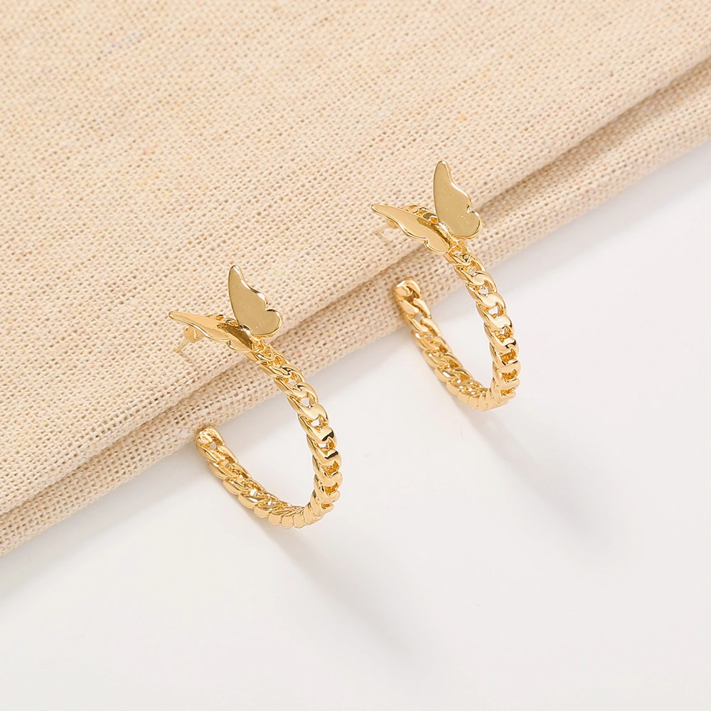 Shang Personality Geometric C-shaped Earrings Punk Metal Butterfly Ear Hoop Earrings