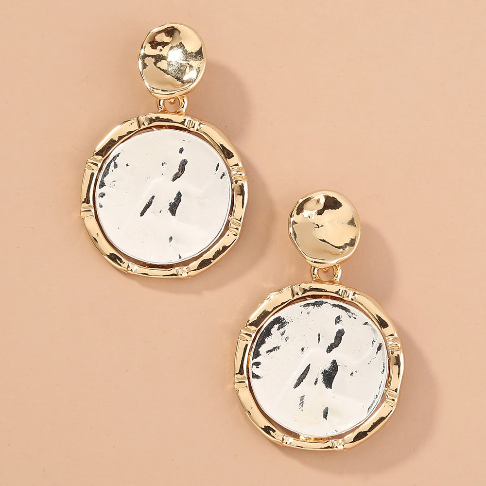 Fashion Round Mirror Portrait Pendant Earrings