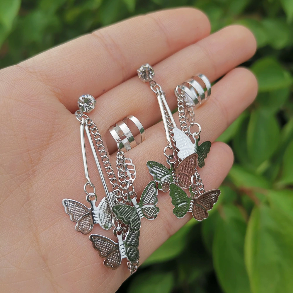 Frosty Wind Earrings Vintage Metal Butterfly Diamond Tassel Earrings Earrings