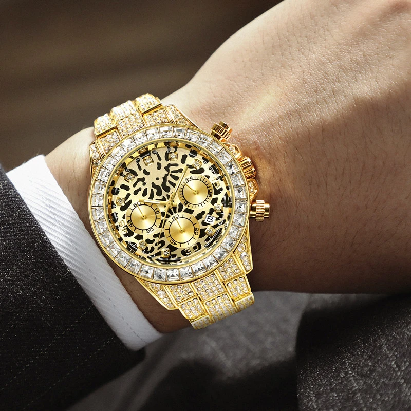Color Diamond Fashion Full Diamond Watch Leopard Print Surface