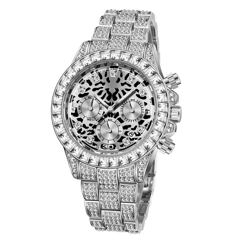 Color Diamond Fashion Full Diamond Watch Leopard Print Surface