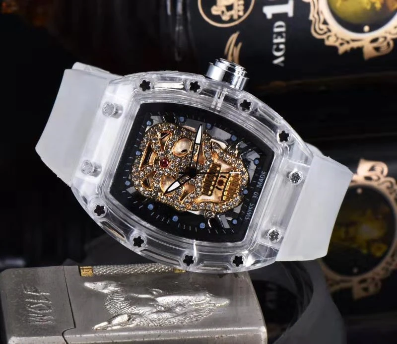 Dunhuang Popular Men's Business Watch Ghost Punk Diamond Transparent Case