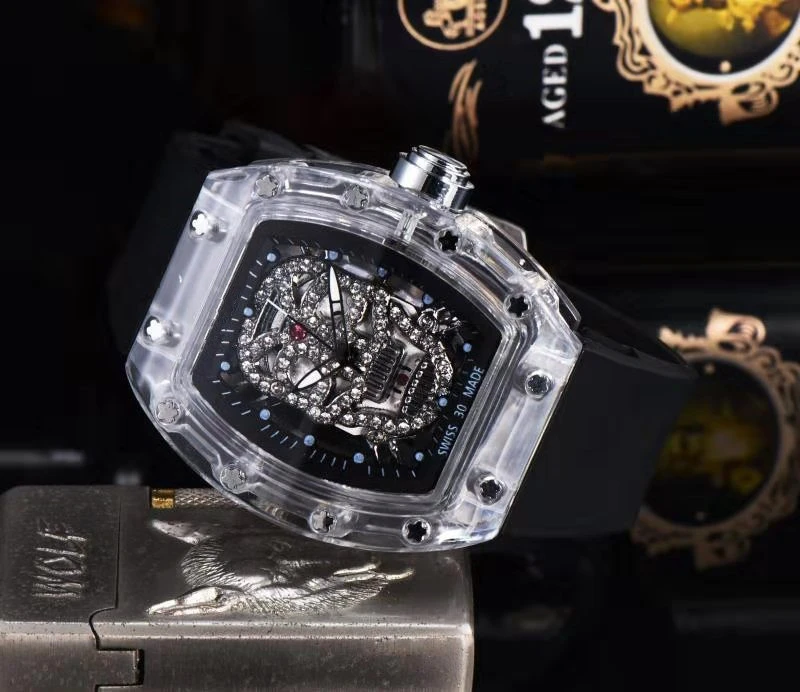 Dunhuang Popular Men's Business Watch Ghost Punk Diamond Transparent Case