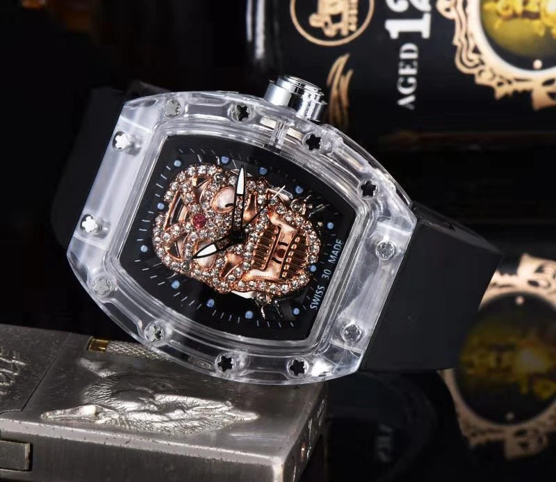 Dunhuang Popular Men's Business Watch Ghost Punk Diamond Transparent Case