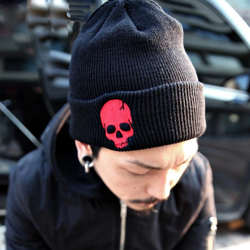 Woolen Hat Punk Embroidered Skull Personality Hip Hop Knitted Hat