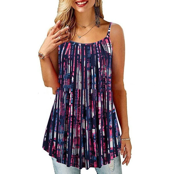 New Summer Women's Printed Folded Large Swing Loose Camisole