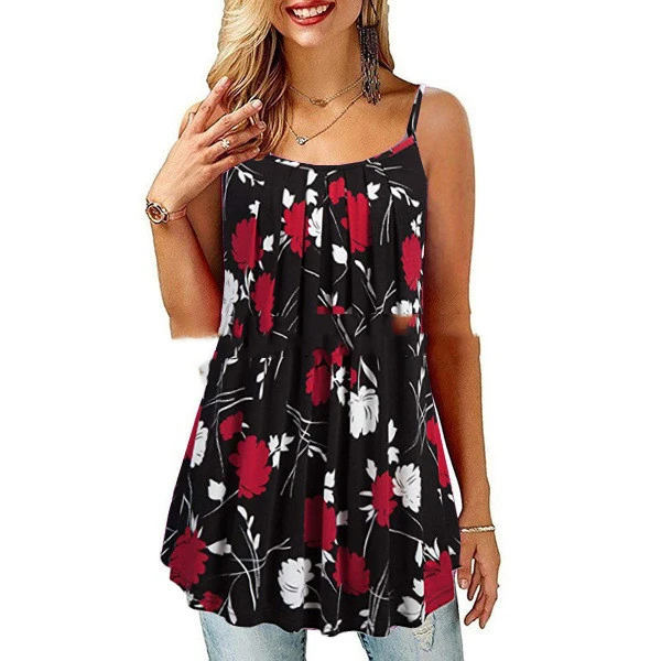 New Summer Women's Printed Folded Large Swing Loose Camisole