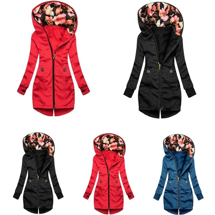 Mid-length Solid Color All-match Zip Cardigan Hooded Sweater