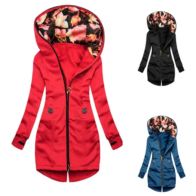Mid-length Solid Color All-match Zip Cardigan Hooded Sweater