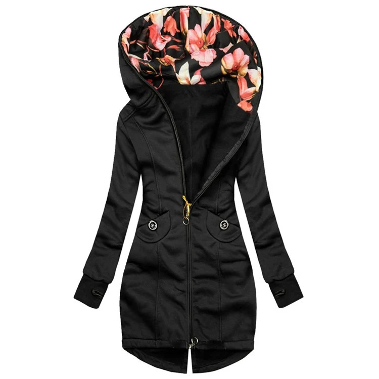 Mid-length Solid Color All-match Zip Cardigan Hooded Sweater