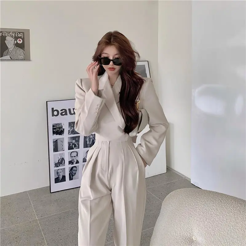 Office Lady Blazer Suits Korean Style Two Piece Set Women Long Sleeve