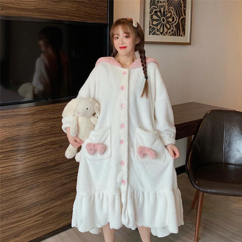 Loose Soft Waxy Bow Mid-length Coral Velvet Casual Home Wear Pajamas Nightgown