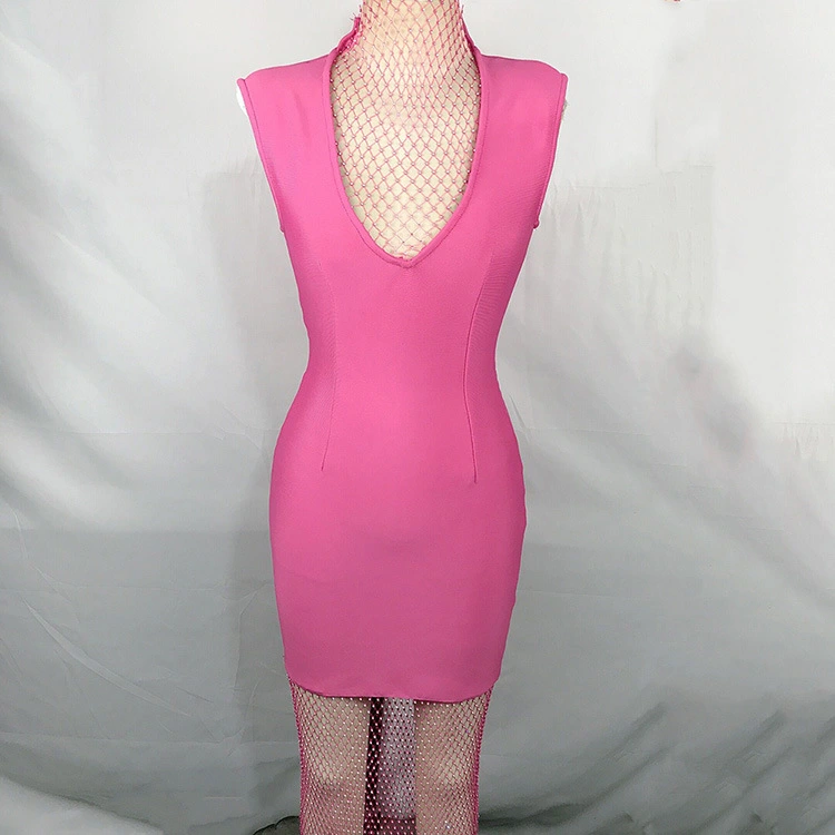 European And American Perspective Mesh Drill Sexy Deep V Stand-up Collar