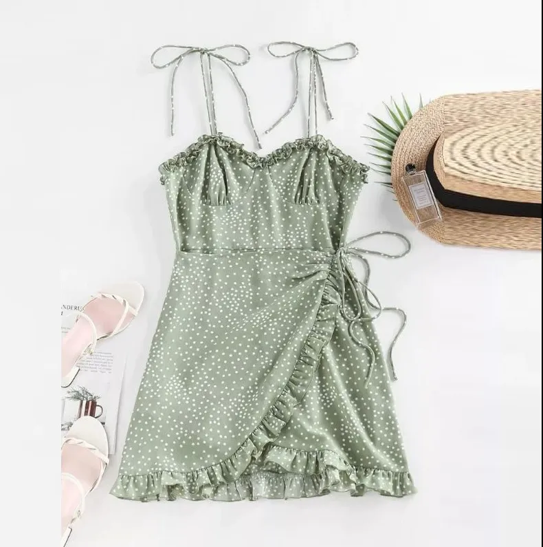 Lace-Up Shoulder Ruffle Dress