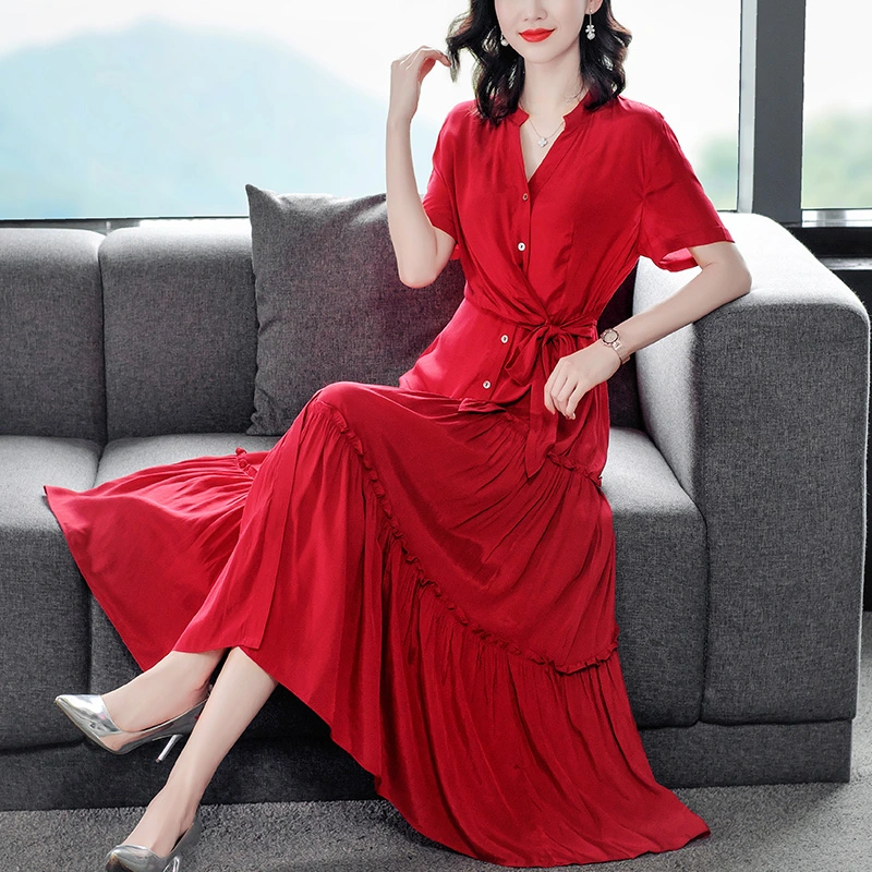 Red Temperament Goddess Fan Summer Dress Noble And Western
